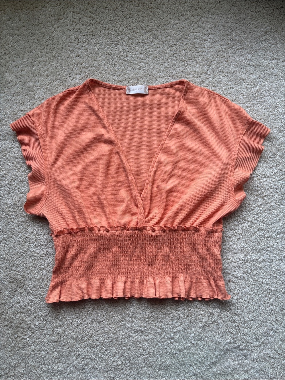 Altar'd State Coral V-Neck Smocked Crop Top